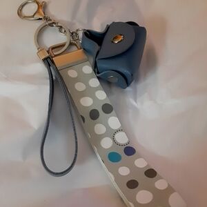 Purse Charm. Polka Dot Wristlet Keychain with Blue Pouch